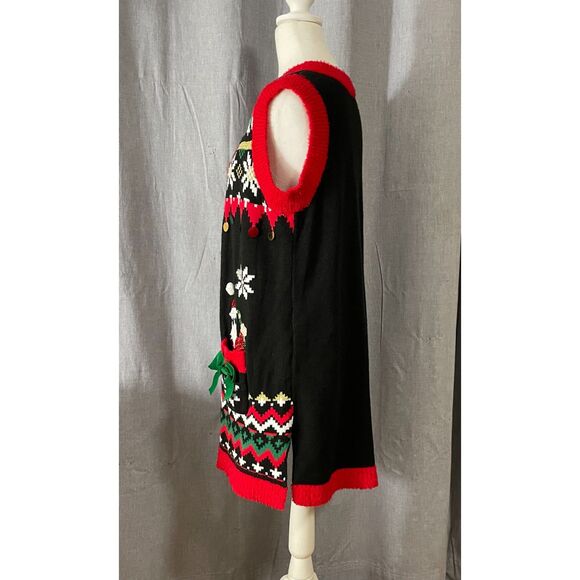 Holiday Time Santa Ugly Christmas Sweater Vest Women’s Medium 8-10 - Picture 7 of 12